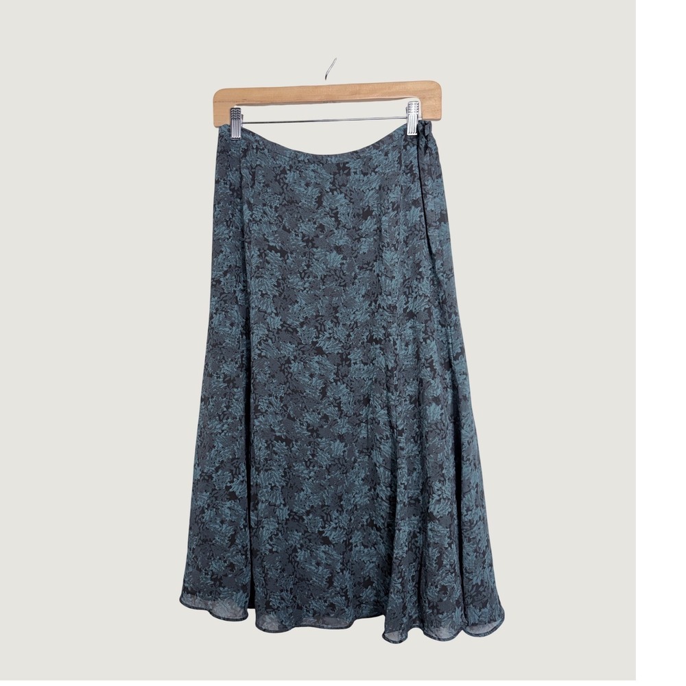 Jones Wear Skirt 8P Teal Black Floral A-Line Midi Petite Career Professional